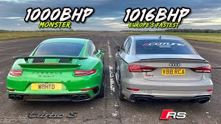 STREET KINGS EUROPES FASTEST 1016BHP RS3 vs 1000BHP TURBO S [upl. by Etnahc]