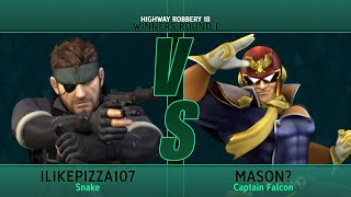 ilikepizza107 Snake vs Mason Captain Falcon  Highway Robbery 18  Winners Round 1 [upl. by Nekial]