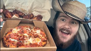 Donatos Hot Honey Pepperoni Pizza and Hot Honey Wings Review [upl. by Hatokad]