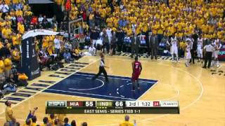 Lance Stephenson makes a choking gesture after LeBron James misses a free throw [upl. by Naujtna]