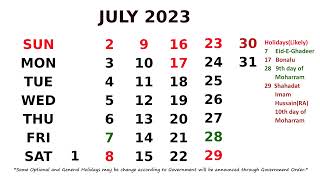 July Calendar 2023 [upl. by Odel]