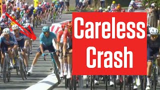 Primoz Roglic Crashes After Alexey Lutsenko Hits Road Furniture In Tour de France 2024 Stage 12 [upl. by Neenahs]