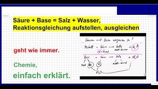 Säuren  Basen  Salze  Wasser Reaktionsgleichung aufstellen ausgleichen Chemie [upl. by Anivel74]