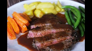 Roast beef roasted carrots potatoes green beans and red wine sauce  Recipe  Crucible Cookware [upl. by Costa]