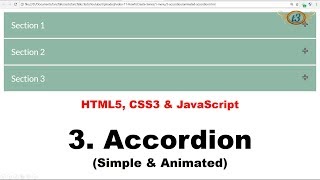 3 Simple amp Animated Accordion  Menu  HowToCreate Series  HTML5 CSS3 amp JavaScript [upl. by Elisabeth]