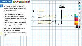 Word problem solved with bar model 24 Nov 2020 Barvember solution [upl. by Rifkin86]