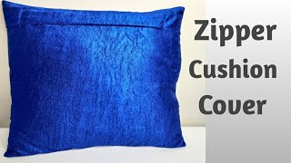 Simple zipper cushion cover Pillow cover cutting and stitching  How to sew cushion cover with zip [upl. by Sim]