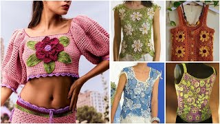 Latest beautiful crochet cotton thread fancy topcrochet cute topcrop top design ideas [upl. by Toscano]