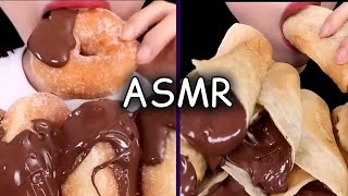 ASMR Donuts with Chocolate Nutella Banana Crepes ASMR MUKBANG  ASMR Sounds 🍓 [upl. by Rollo]