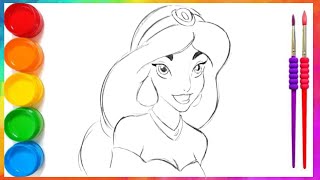 Drawing And Coloring Princess Jasmine From Aladdin👸🪔🧞 How to draw Princess Jasmine drawing easy [upl. by Rebor]