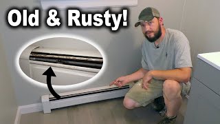 How to Replace Rusty Baseboard Heat CoversEnclosure  Hot Water Dummy Base Install [upl. by Afihtan338]