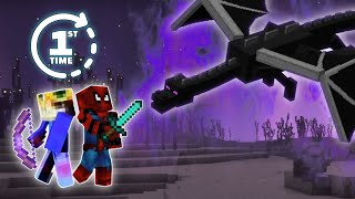 Defeating ender dragon for first time  Minecraft end [upl. by Nosniv]