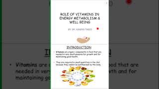 Role of Vitamins in Energy metabolism and well being Part 1 🥑🍋🍊 [upl. by Tedmund]