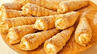 Cream horns Rolls with vanilla cream Easy Dessert recipe [upl. by Rovner]