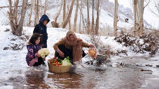 Grandma amp Children Cooking Organic Food in Freezing Cold Weather Afghanistan Village life in Winter [upl. by Nosmoht]