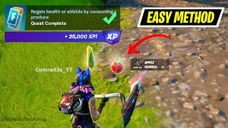 How to EASILY Regain health or shields by consuming produce Fortnite [upl. by Oriaj]