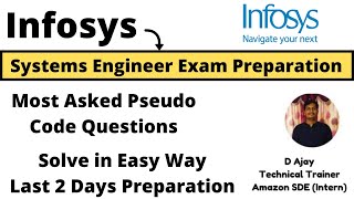 Infosys Most Asked Pseudo Code Questions  Solve in Easy Way  System engineer exam preparation [upl. by Golding654]