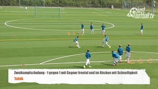 Fussballtraining 1 gegen 1 mit Gegner frontal und Schnelligkeit  Zweikampfschulung  Taktik [upl. by Mukund]