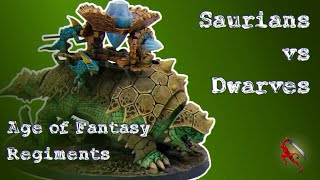 Age of Fantasy Regiments by One Page Rules  Saurians vs Dwarves 2000 Points [upl. by Eillek]