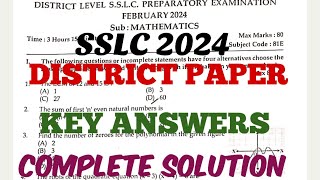 SSLC 2024 DISTRICT PREPARATORY EXAMINATION KEY ANSWERSsslc2024 sslcmathsclass [upl. by Annelg]