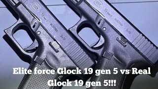 Elite force Glock 19 gen 5 vs real Glock 19 gen 5 Comparison Airsoft [upl. by Tankoos]