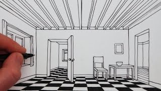 How to Draw a Room in 1Point Perspective Narrated Drawing [upl. by Snebur]