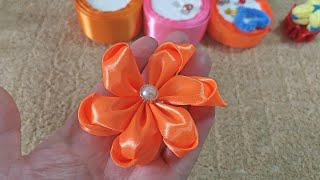 The charm of ribbon flowers how to make beautiful ribbon flowers with orange ribbon [upl. by Neeliak]