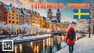 Stockholm in Sweden  Gamla Stan 5K HDR Walking Tour of Old City in Winter Snowfall [upl. by Prader257]