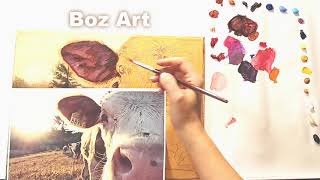 Part 3 Painting a Realistic Cow Ear and Eye in Acrylics [upl. by Gypsie88]