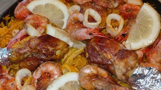 recette facile et rapide de la paella بايلا الطبق الاسباني الشهير بفواكه البحر من أروع الأطباق [upl. by Aneerhs]