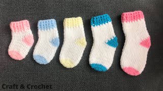 Easy crochet baby socksfive size crochet socks [upl. by Ahsahtan]