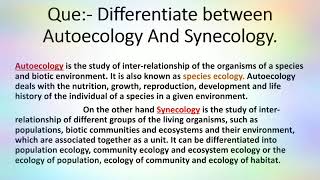 Difference between Autoecology amp SynecologyBscIII zoologyI [upl. by Rogerg]