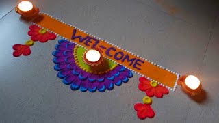 welcome rangoli design for festival Easy and attractive border rangoli design [upl. by Lefkowitz957]