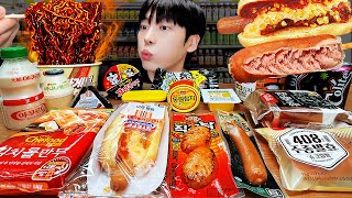 ASMR MUKBANG  편의점 직접 만든 불닭볶음면 짜파게티 김밥 디저트 먹방 amp 레시피 FIRE NOODLES HOTDOG EATING [upl. by Reinnej]