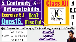 Continuity And Differentiability Class 12  Exercise 51 Q15 [upl. by Ambrosi]