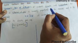 class 11Deduce Grahams law of diffusion from kinetic gas equation explanation in Telugu [upl. by Bainter]