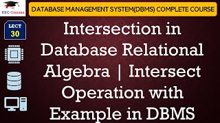 L30 Intersection in Database Relational Algebra  Intersect Operation with Example in DBMS [upl. by Barb660]