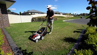 Battery Scarifier Dethatcher Test on Kikuyu Lawn [upl. by Kathie304]