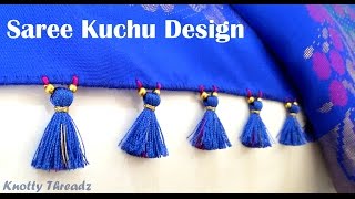 How to make Saree Kuchu  Tassels Design using Silk Thread  Beaded Design 3 at Home  Tutorial [upl. by Sascha]