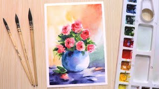 Watercolor painting for beginners beautiful flowers and leafs [upl. by Cynthea848]