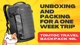 40L TOMTOC TRAVEL BACKPACK UNBOXED AND PACKED FOR A 1WEEK TRIP [upl. by Arabella]