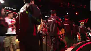 T1 Gumayusi Gives A Fan Heartattack Entrance Onto The Stage [upl. by Adall20]