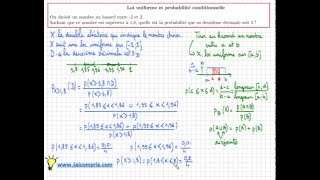 Loi uniforme  probabilité de choisir au hasard un nombre dont la deuxième décimale est 5 [upl. by Eniowtna]