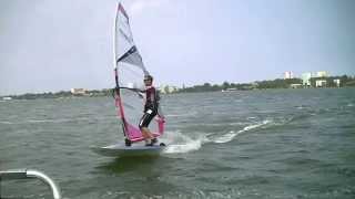 Learn carving how carving Jibe  Windsurfing Lessons  Lulu Mamaia [upl. by Anabahs]