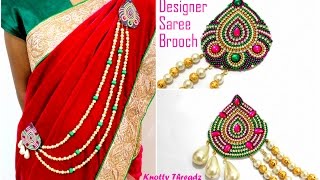 How to make Designer Saree Brooch  Party Wear Brooch  Made out of PaperTutorial By Knotty Threadz [upl. by Holbrooke156]