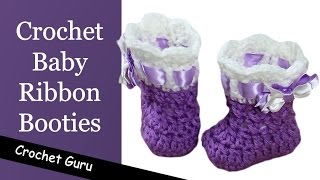 How to Crochet Baby Booties  Baby Ribbon Booties Pattern [upl. by Fredel]