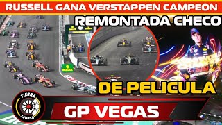 ¡DE PELICULA REMONTADA DE CHECO PÉREZ VERSTAPPEN CAMPEÓN DEL MUNDO EN GP LAS VEGAS RUSSELL GANA [upl. by Chappell]