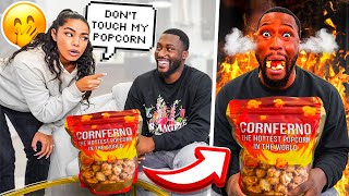 HOTTEST POPCORN IN THE WORLD REVENGE PRANK ON FIANCE [upl. by Cooperstein]