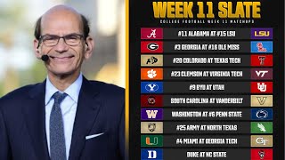 ESPN makes the predictions for CFB Week 11 Colorado vs Texas Tech Alabama vs LSU and more [upl. by Wolk]