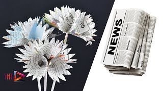 DIY Newspaper Stick Flower Tutorial  How To Make Newspaper Flowers  Newspaper Craft [upl. by Piderit]